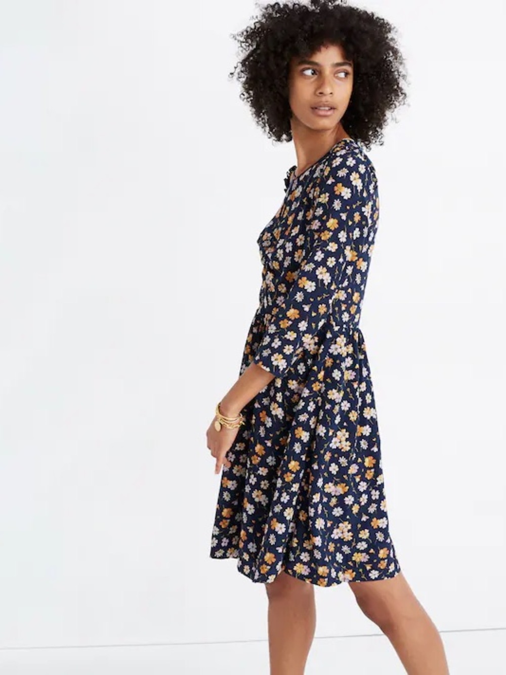 Silk Shirred Keyhole Dress in Petal Party